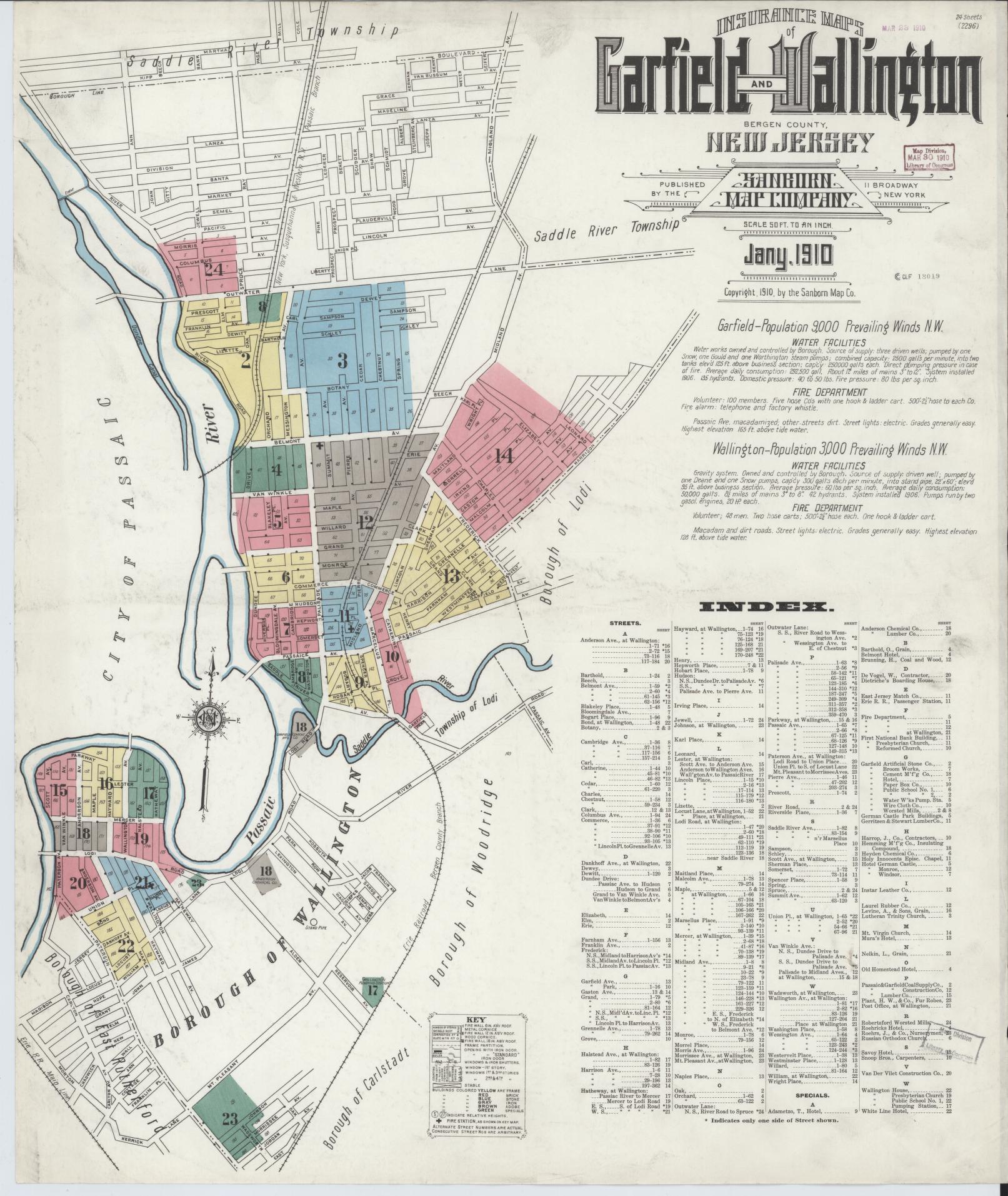 Sanborn Fire Insurance Map from Garfield, Bergen County, New Jersey. (1910) – Historic Sanborn Fire Insurance Map Print