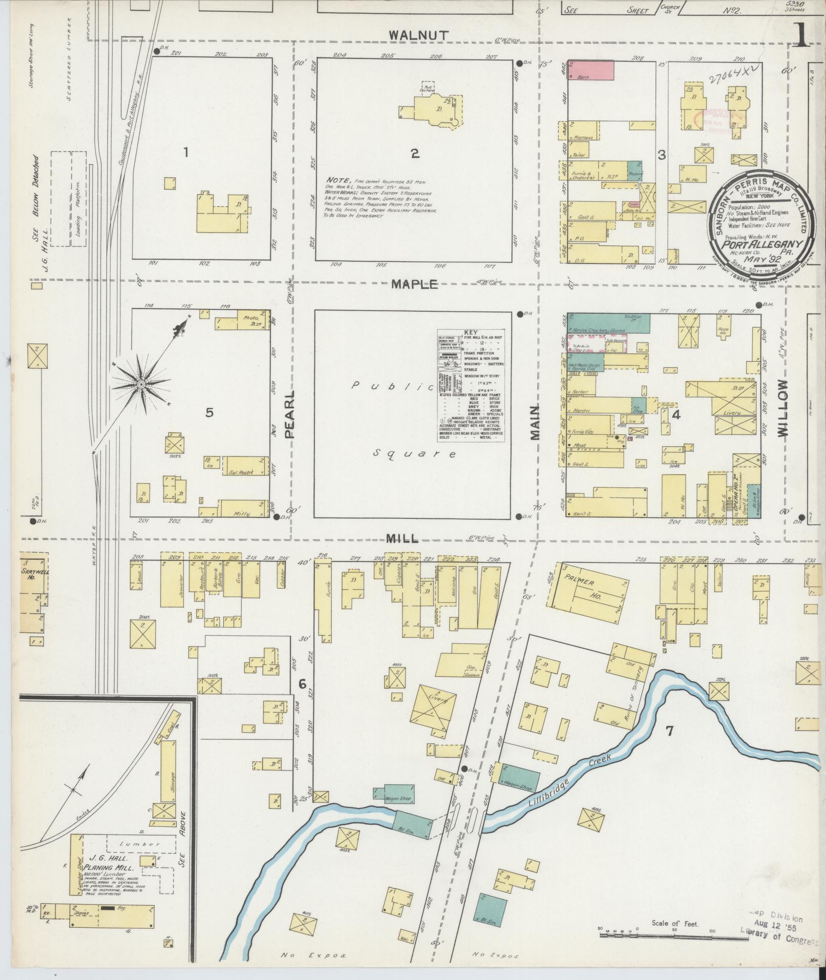 Sanborn Fire Insurance Map from Port Allegany, McKean County, Pennsylvania (1892), Sheet #0001 - Complete Map Set gallery image, historic Sanborn map, vintage wall art, Pennsylvania Pennsylvania