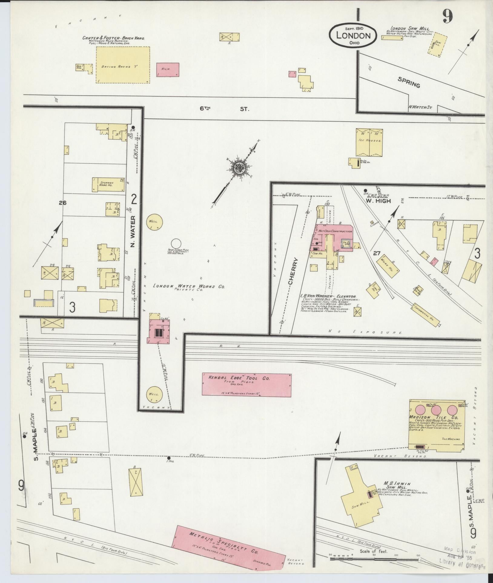 Sanborn Fire Insurance Map from London, Madison County, Ohio (1910), Sheet #0009 - Complete Map Set gallery image, historic Sanborn map, vintage wall art, Ohio Ohio