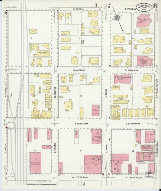 Sanborn Fire Insurance Map from Yazoo City, Yazoo County, Mississippi (1911), Sheet #0008 - Historic Sanborn Fire Insurance Map Print, vintage old map wall art, antique decor, genealogy gift, Mississippi Mississippi map