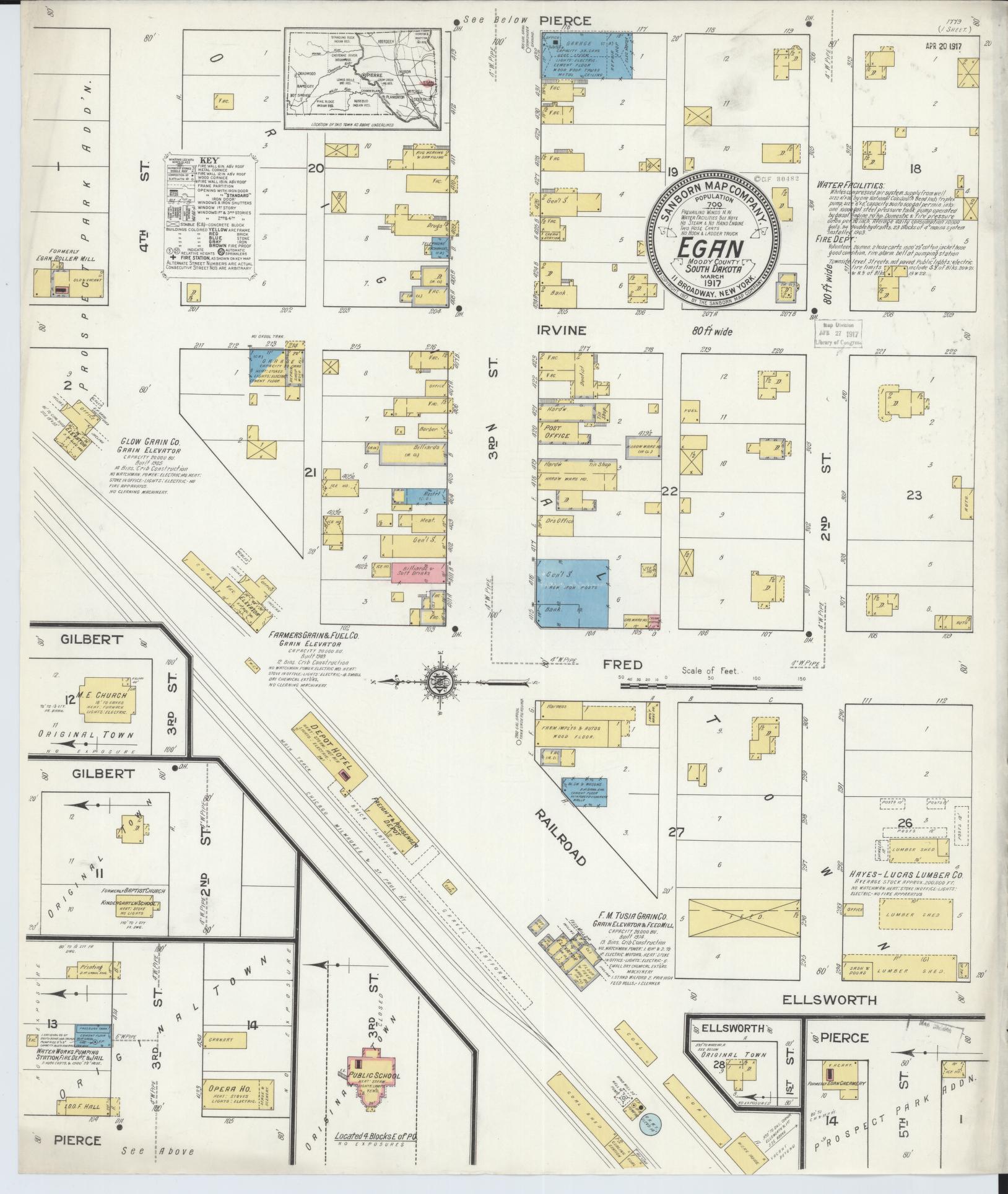Sanborn Fire Insurance Map from Egan, Moody County, South Dakota (1917), Sheet #0001 - Historic Sanborn Fire Insurance Map Print, vintage old map wall art, antique decor, genealogy gift, South Dakota South Dakota map