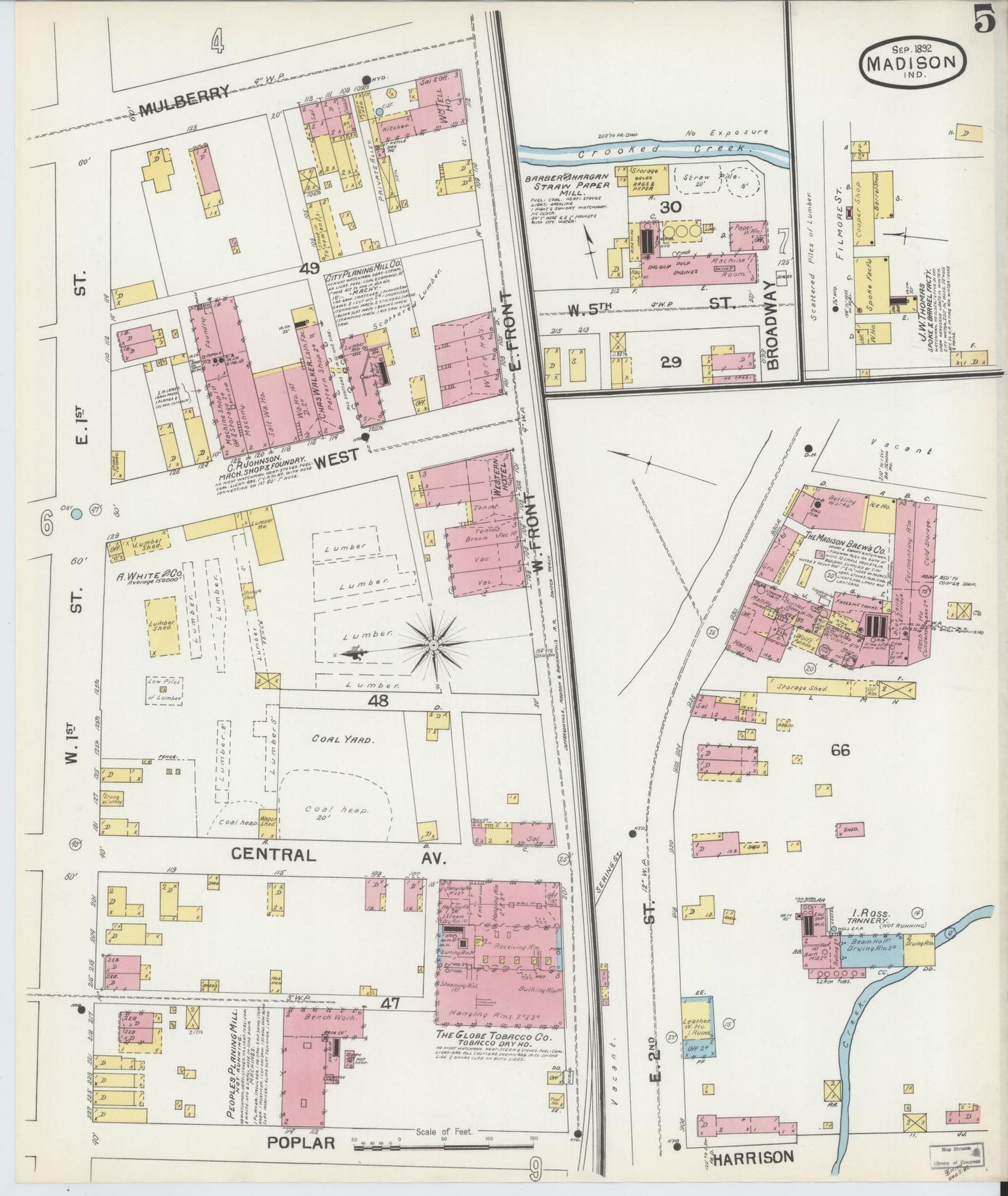Sanborn Fire Insurance Map from Madison, Jefferson County, Indiana (1892), Sheet #0005 - Complete Map Set gallery image, historic Sanborn map, vintage wall art, Indiana Indiana