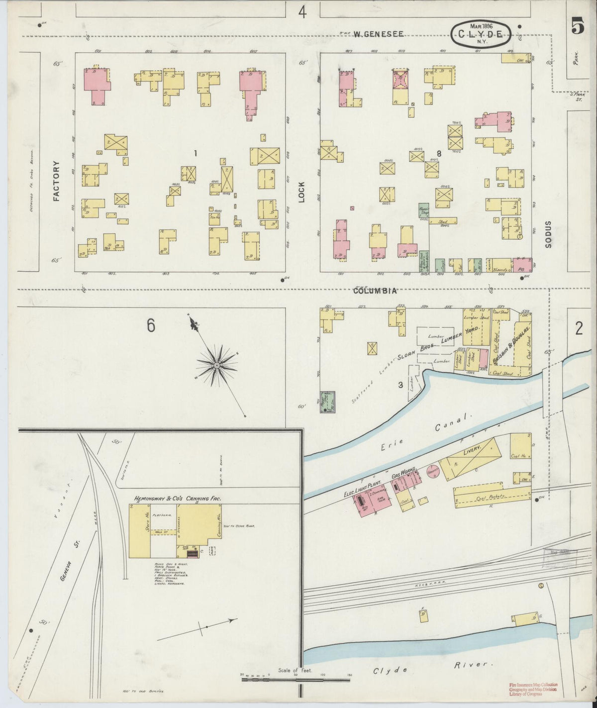 Sanborn Fire Insurance Map from Clyde, Wayne County, New York (1896), Sheet #0005 - Complete Map Set gallery image, historic Sanborn map, vintage wall art, New York New York