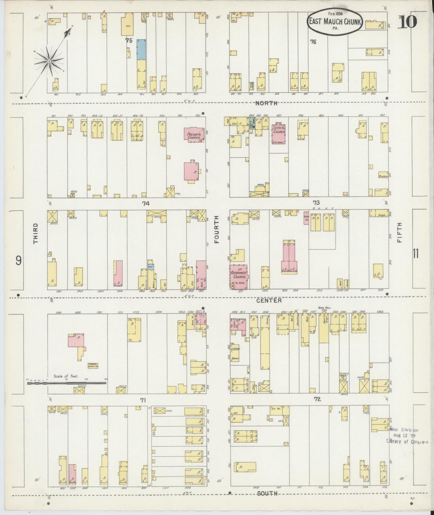 Sanborn Fire Insurance Map from Mauch Chunk, Carbon County, Pennsylvania (1896), Sheet #0010 - Historic Sanborn Fire Insurance Map Print, vintage old map wall art, antique decor, genealogy gift, Pennsylvania Pennsylvania map
