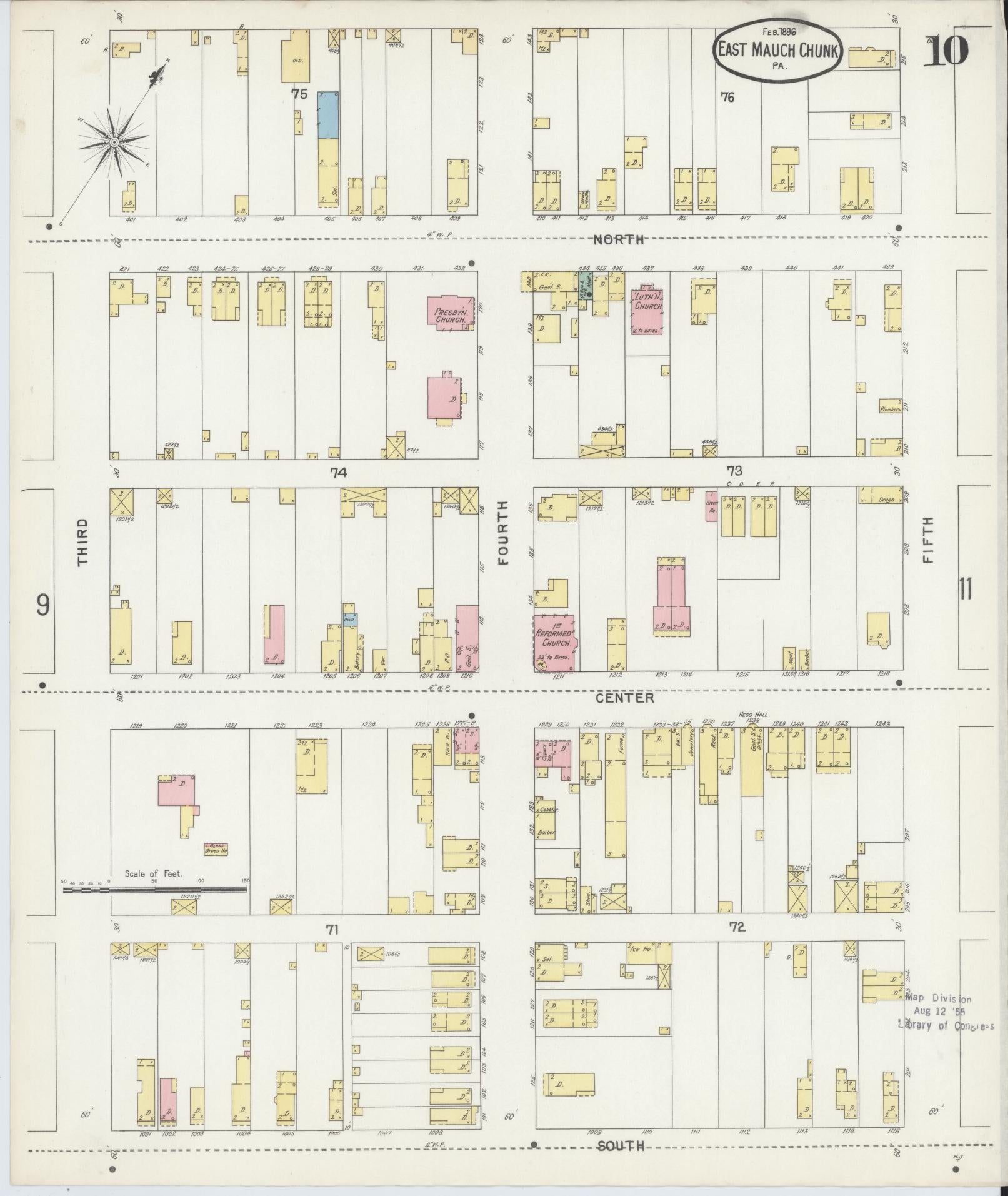 Sanborn Fire Insurance Map from Mauch Chunk, Carbon County, Pennsylvania (1896), Sheet #0010 - Historic Sanborn Fire Insurance Map Print, vintage old map wall art, antique decor, genealogy gift, Pennsylvania Pennsylvania map