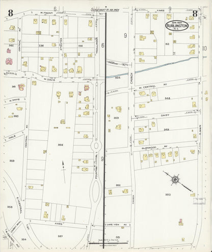 Sanborn Fire Insurance Map from Burlington, Alamance County, North Carolina (1924), Sheet #0008 - Complete Map Set gallery image, historic Sanborn map, vintage wall art, North Carolina North Carolina