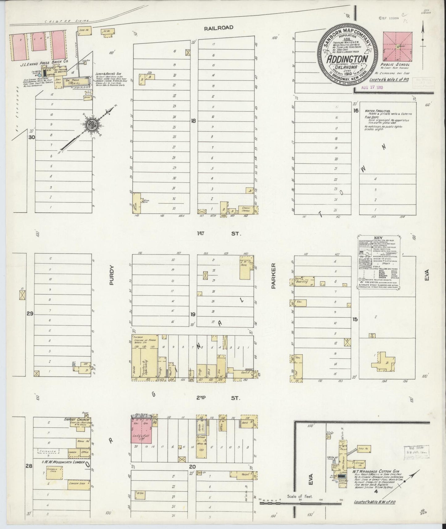 Sanborn Fire Insurance Map from Addington, Jefferson County, Oklahoma (1910), Sheet #0001 - Historic Sanborn Fire Insurance Map Print, vintage old map wall art, antique decor, genealogy gift, Oklahoma Oklahoma map