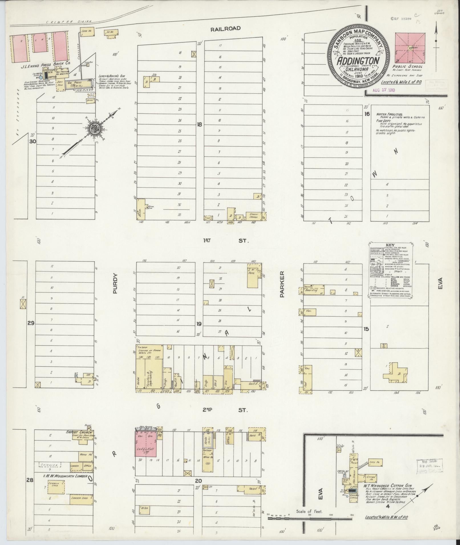 Sanborn Fire Insurance Map from Addington, Jefferson County, Oklahoma (1910), Sheet #0001 - Historic Sanborn Fire Insurance Map Print, vintage old map wall art, antique decor, genealogy gift, Oklahoma Oklahoma map