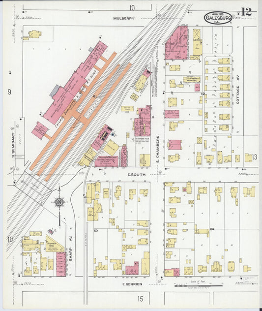 Sanborn Fire Insurance Map from Galesburg, Knox County, Illinois (1918), Sheet #0012 - Historic Sanborn Fire Insurance Map Print, vintage old map wall art, antique decor, genealogy gift, Illinois Illinois map