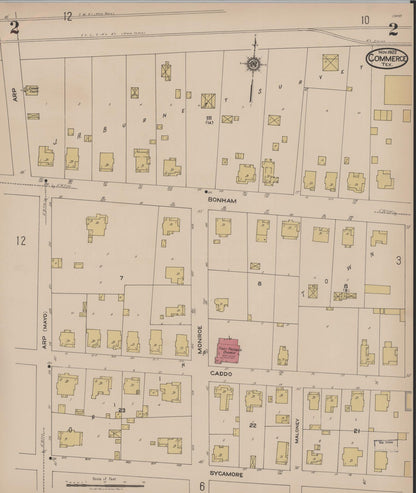Sanborn Fire Insurance Map from Commerce, Hunt County, Texas (1922), Sheet #0002 - Historic Sanborn Fire Insurance Map Print, vintage old map wall art, antique decor, genealogy gift, Texas Texas map
