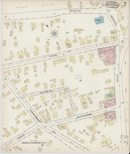 Sanborn Fire Insurance Map from Milford, Worcester County, Massachusetts (1885), Sheet #0007 - Complete Map Set gallery image, historic Sanborn map, vintage wall art, Massachusetts Massachusetts