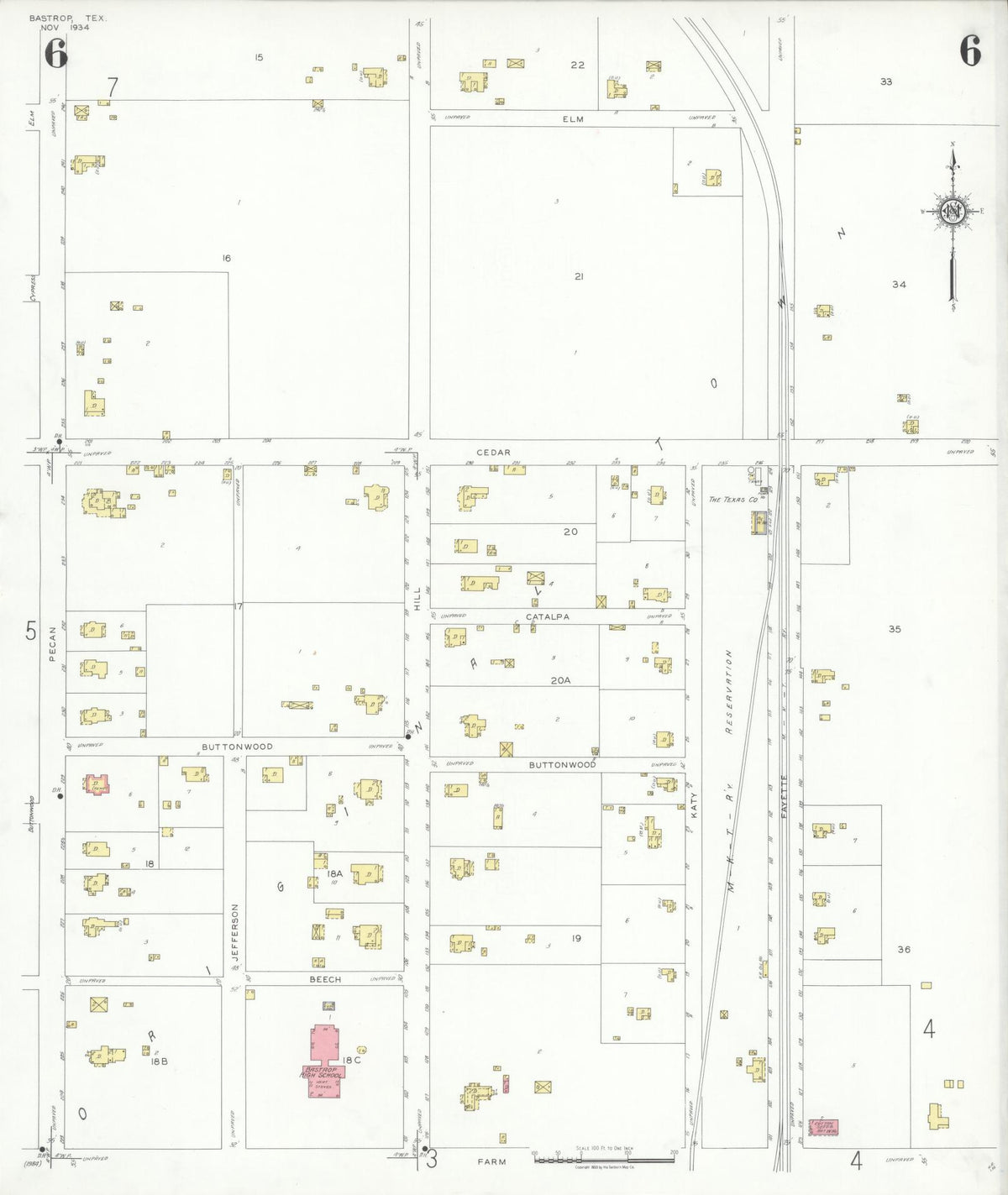 Sanborn Fire Insurance Map from Bastrop, Bastrop County, Texas (1934), Sheet #0006 - Complete Map Set gallery image, historic Sanborn map, vintage wall art, Texas Texas