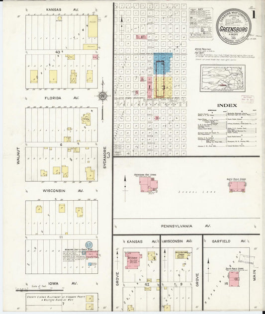 Sanborn Fire Insurance Map from Greensburg, Kiowa County, Kansas (1915), Sheet #0001 - Complete Map Set gallery image, historic Sanborn map, vintage wall art, Kansas Kansas