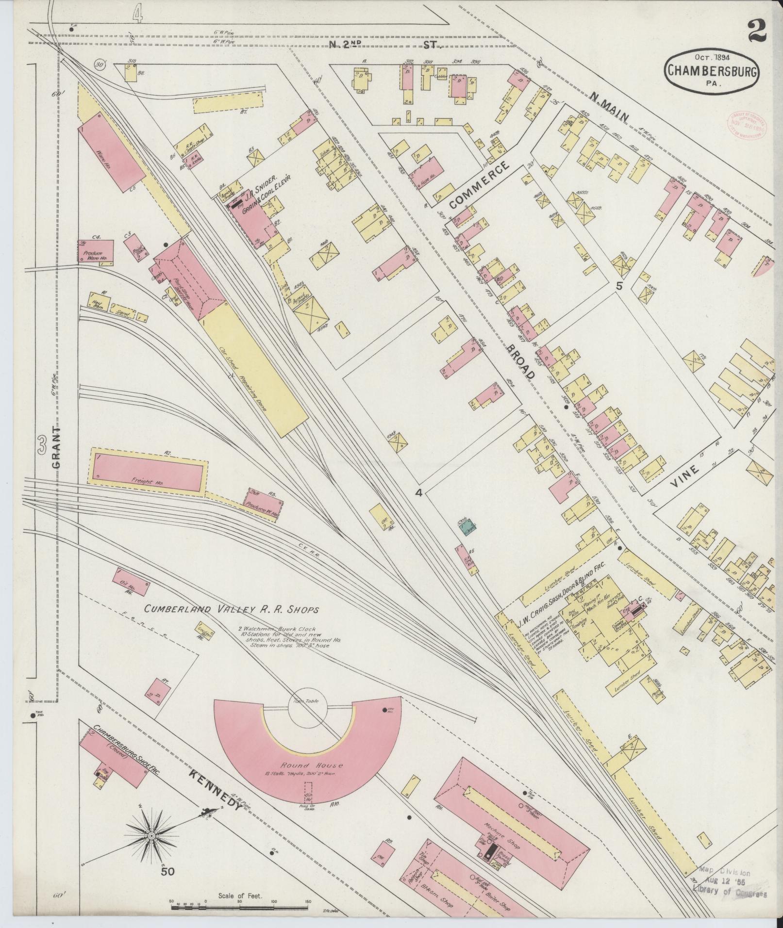 Sanborn Fire Insurance Map from Chambersburg, Franklin County, Pennsylvania (1894), Sheet #0002 - Historic Sanborn Fire Insurance Map Print, vintage old map wall art, antique decor, genealogy gift, Pennsylvania Pennsylvania map