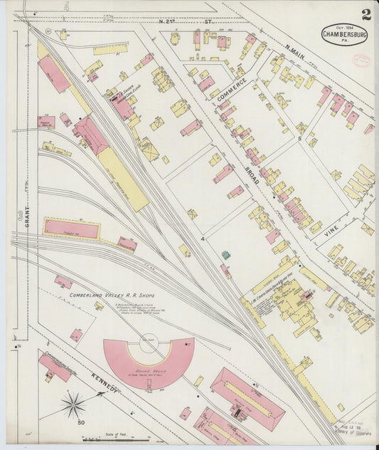 Sanborn Fire Insurance Map from Chambersburg, Franklin County, Pennsylvania (1894), Sheet #0002 - Historic Sanborn Fire Insurance Map Print, vintage old map wall art, antique decor, genealogy gift, Pennsylvania Pennsylvania map