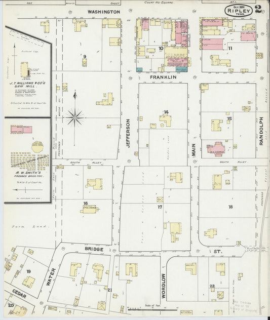 Sanborn Fire Insurance Map from Ripley, Lauderdale County, Tennessee (1891), Sheet #0002 - Historic Sanborn Fire Insurance Map Print, vintage old map wall art, antique decor, genealogy gift, Tennessee Tennessee map