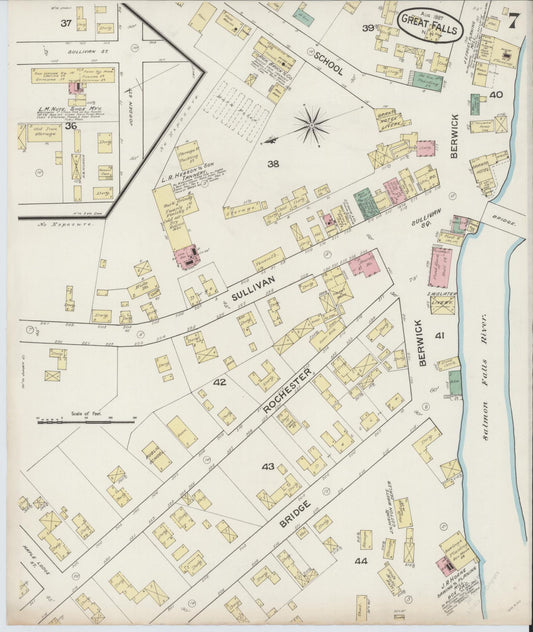 Sanborn Fire Insurance Map from Great Falls, Strafford County, New Hampshire (1887), Sheet #0007 - Historic Sanborn Fire Insurance Map Print, vintage old map wall art, antique decor, genealogy gift, New Hampshire New Hampshire map