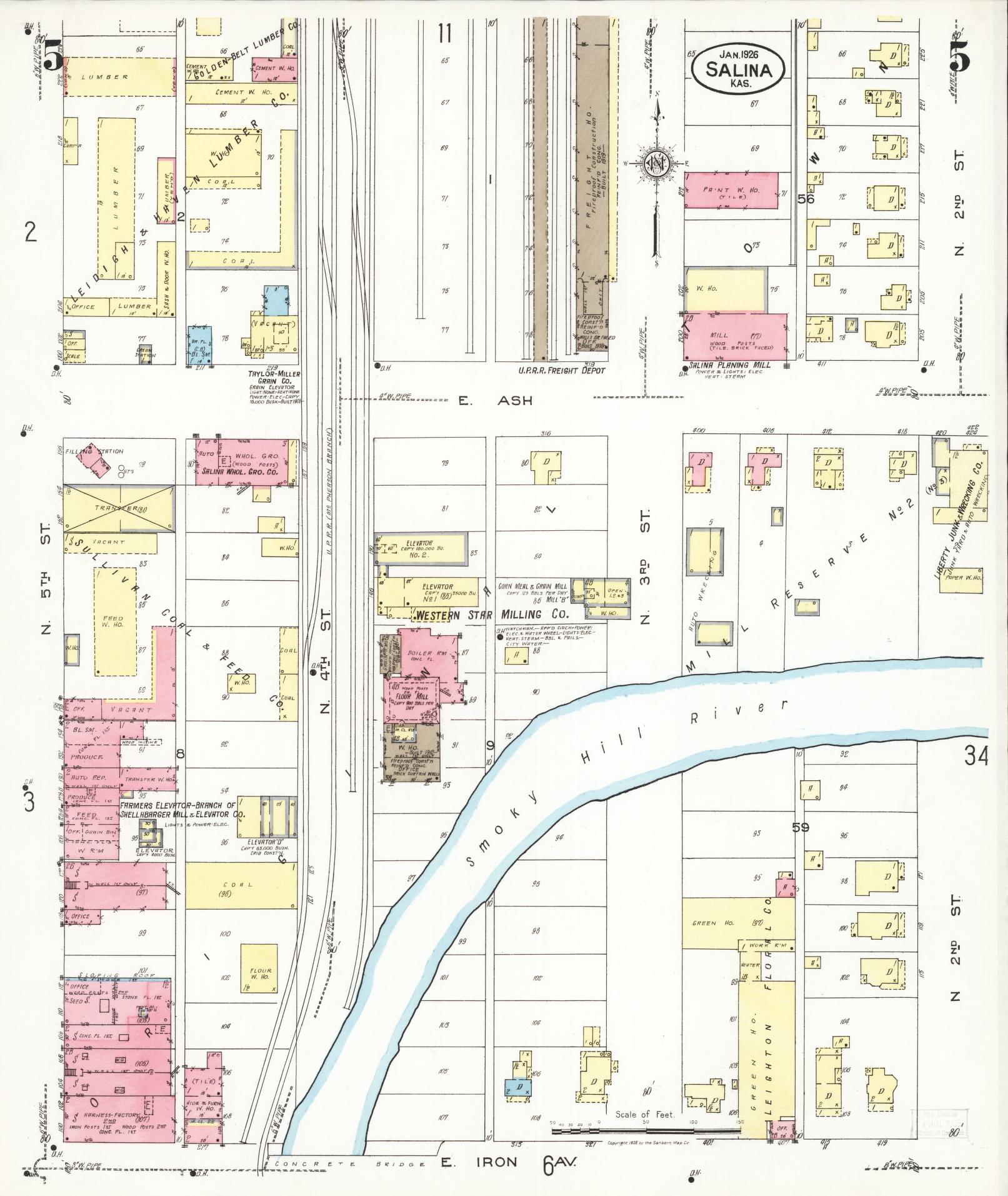 Sanborn Fire Insurance Map from Salina, Saline County, Kansas (1926), Sheet #0005 - Complete Map Set gallery image, historic Sanborn map, vintage wall art, Kansas Kansas