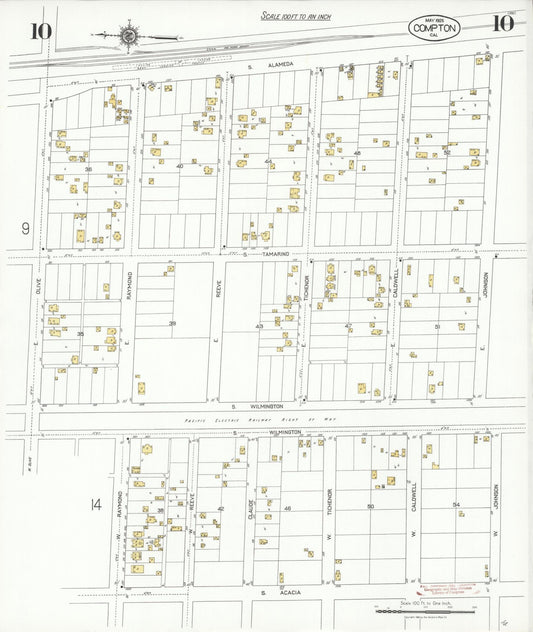 Sanborn Fire Insurance Map from Compton, Los Angeles County, California (1925), Sheet #0010 - Historic Sanborn Fire Insurance Map Print, vintage old map wall art, antique decor, genealogy gift, California California map