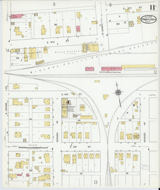 Sanborn Fire Insurance Map from Pawhuska, Osage County, Oklahoma (1920), Sheet #0011 - Historic Sanborn Fire Insurance Map Print, vintage old map wall art, antique decor, genealogy gift, Oklahoma Oklahoma map