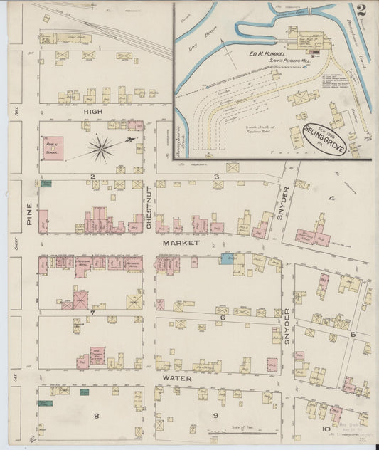 Sanborn Fire Insurance Map from Selins Grove, Snyder County, Pennsylvania (1885), Sheet #0002 - Historic Sanborn Fire Insurance Map Print, vintage old map wall art, antique decor, genealogy gift, Pennsylvania Pennsylvania map