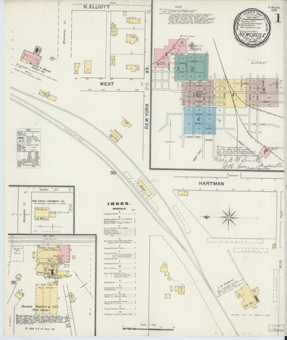 Sanborn Fire Insurance Map from New Castle, Henry County, Indiana (1892), Sheet #0001 - Historic Sanborn Fire Insurance Map Print, vintage old map wall art, antique decor, genealogy gift, Indiana Indiana map