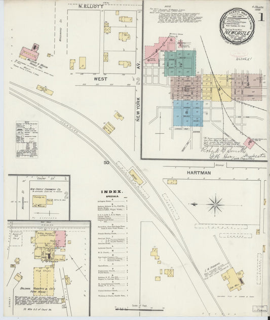 Sanborn Fire Insurance Map from New Castle, Henry County, Indiana (1892), Sheet #0001 - Historic Sanborn Fire Insurance Map Print, vintage old map wall art, antique decor, genealogy gift, Indiana Indiana map