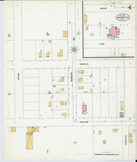 Sanborn Fire Insurance Map from Greenville, Montcalm County, Michigan (1900), Sheet #0004 - Historic Sanborn Fire Insurance Map Print, vintage old map wall art, antique decor, genealogy gift, Michigan Michigan map