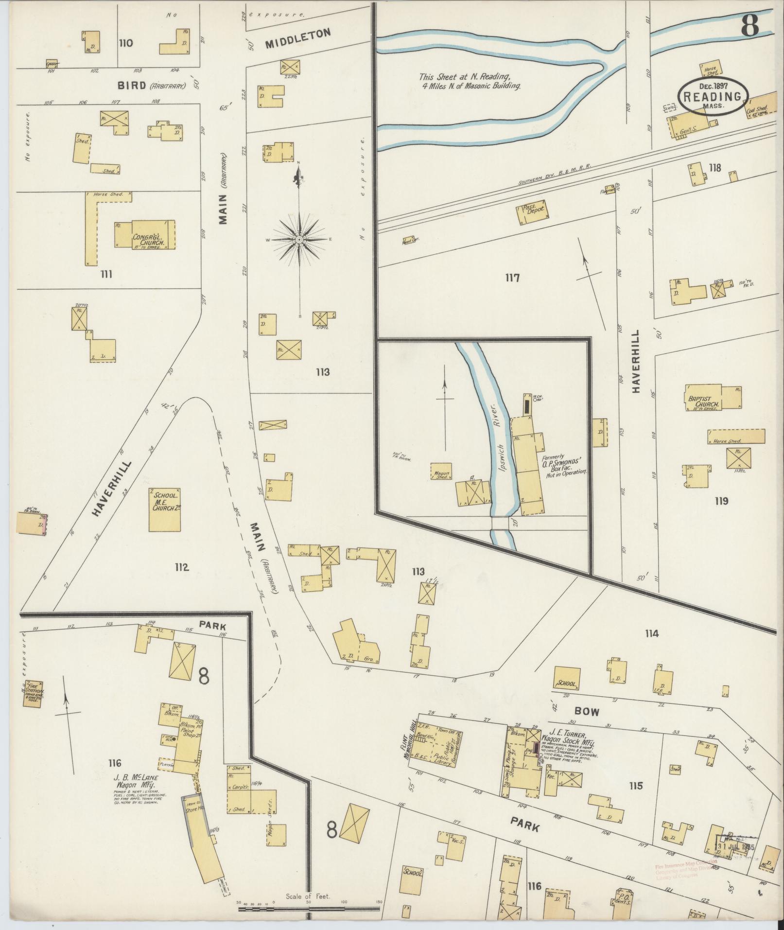 Sanborn Fire Insurance Map from Reading, Middlesex County, Massachusetts (1897), Sheet #0008 - Complete Map Set gallery image, historic Sanborn map, vintage wall art, Massachusetts Massachusetts