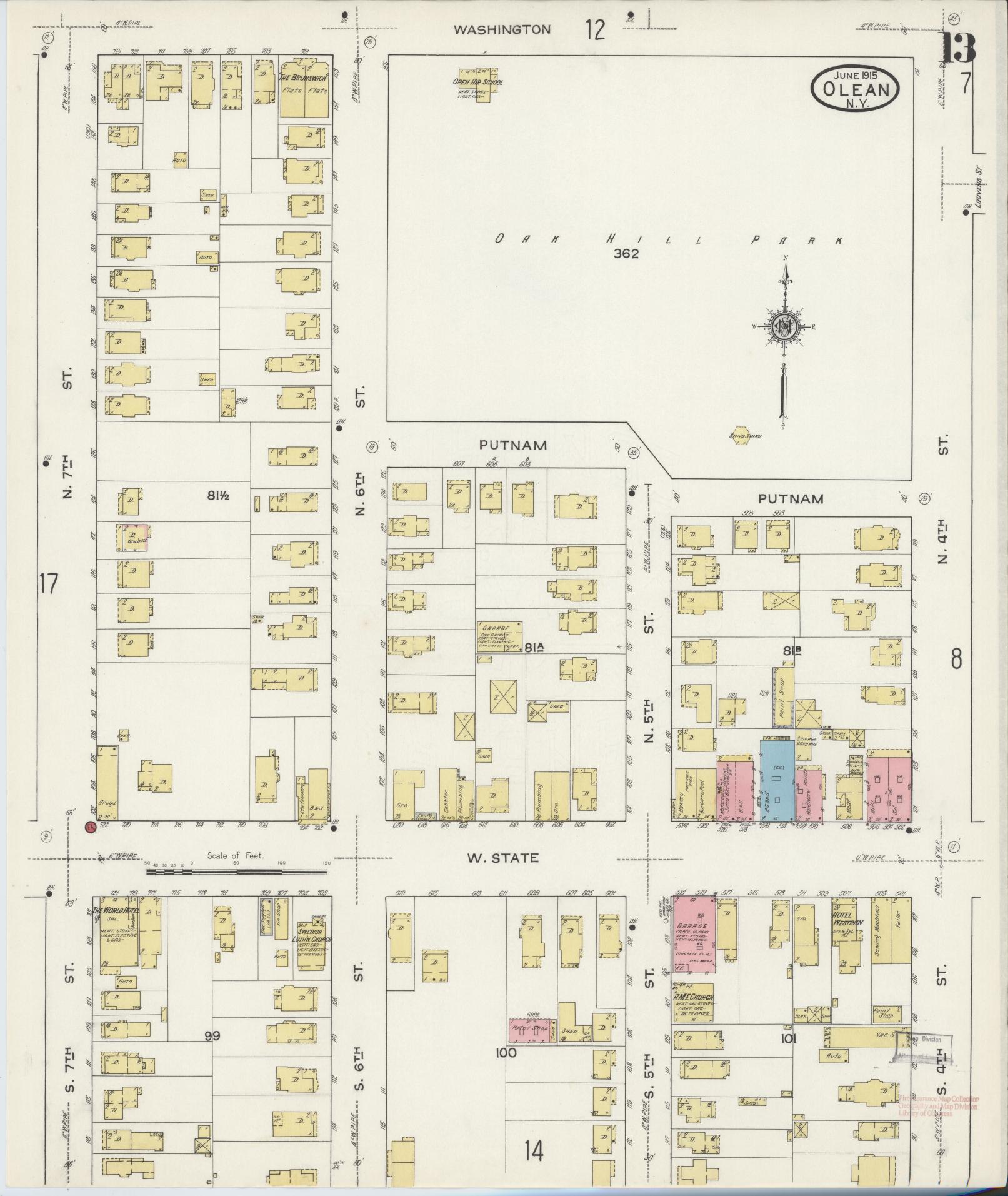 Sanborn Fire Insurance Map from Olean, Cattaraugus County, New York (1915), Sheet #0013 - Complete Map Set gallery image, historic Sanborn map, vintage wall art, New York New York