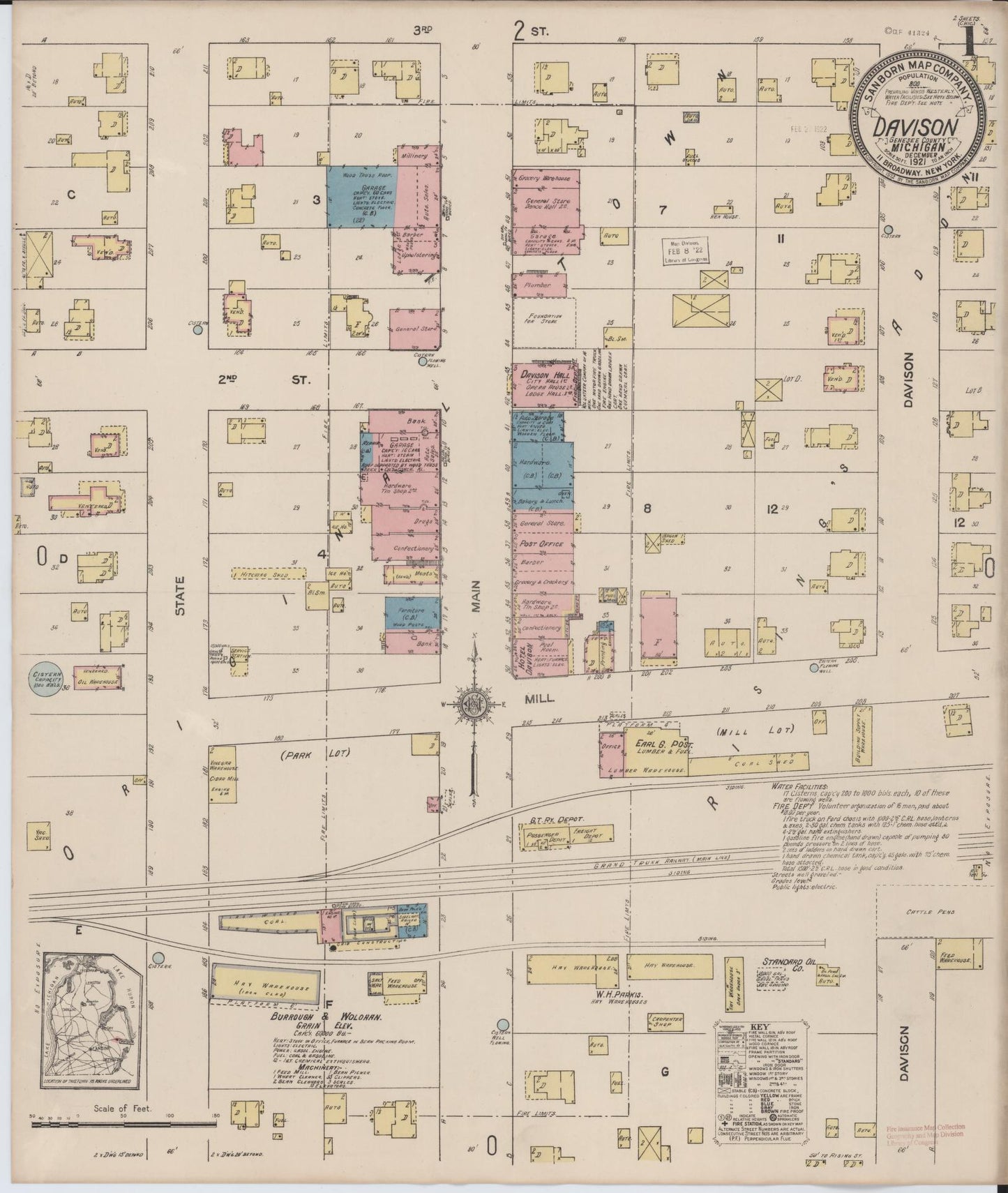 Sanborn Fire Insurance Map from Davison, Genesee County, Michigan (1921), Sheet #0001 - Complete Map Set gallery image, historic Sanborn map, vintage wall art, Michigan Michigan