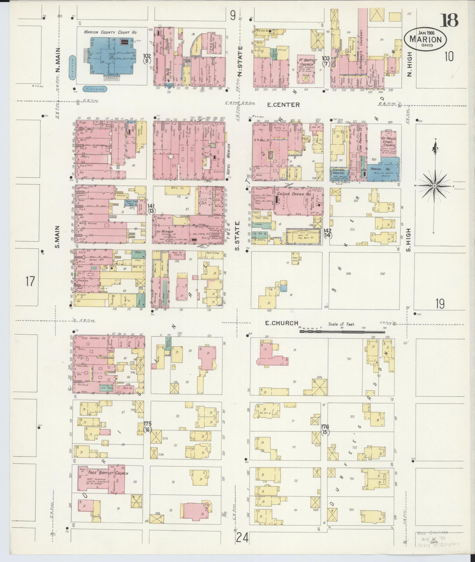 Sanborn Fire Insurance Map from Marion, Marion County, Ohio (1908), Sheet #0018 - Complete Map Set gallery image, historic Sanborn map, vintage wall art, Ohio Ohio