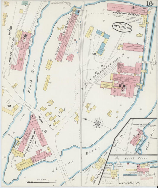 Sanborn Fire Insurance Map from Watertown, Jefferson County, New York (1890), Sheet #0016 - Historic Sanborn Fire Insurance Map Print, vintage old map wall art, antique decor, genealogy gift, New York New York map