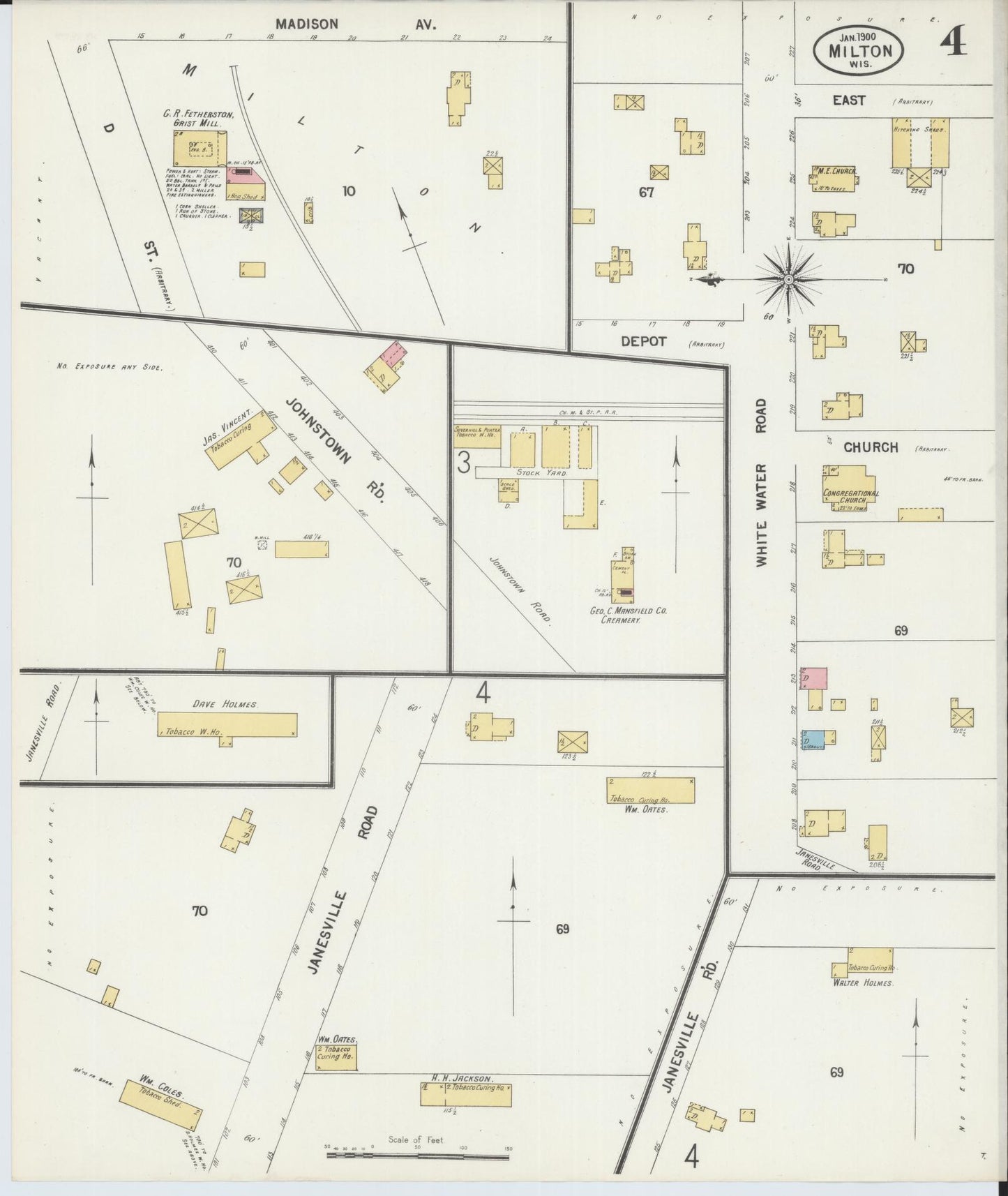 Sanborn Fire Insurance Map from Milton, Rock County, Wisconsin (1900), Sheet #0004 - Complete Map Set gallery image, historic Sanborn map, vintage wall art, Wisconsin Wisconsin