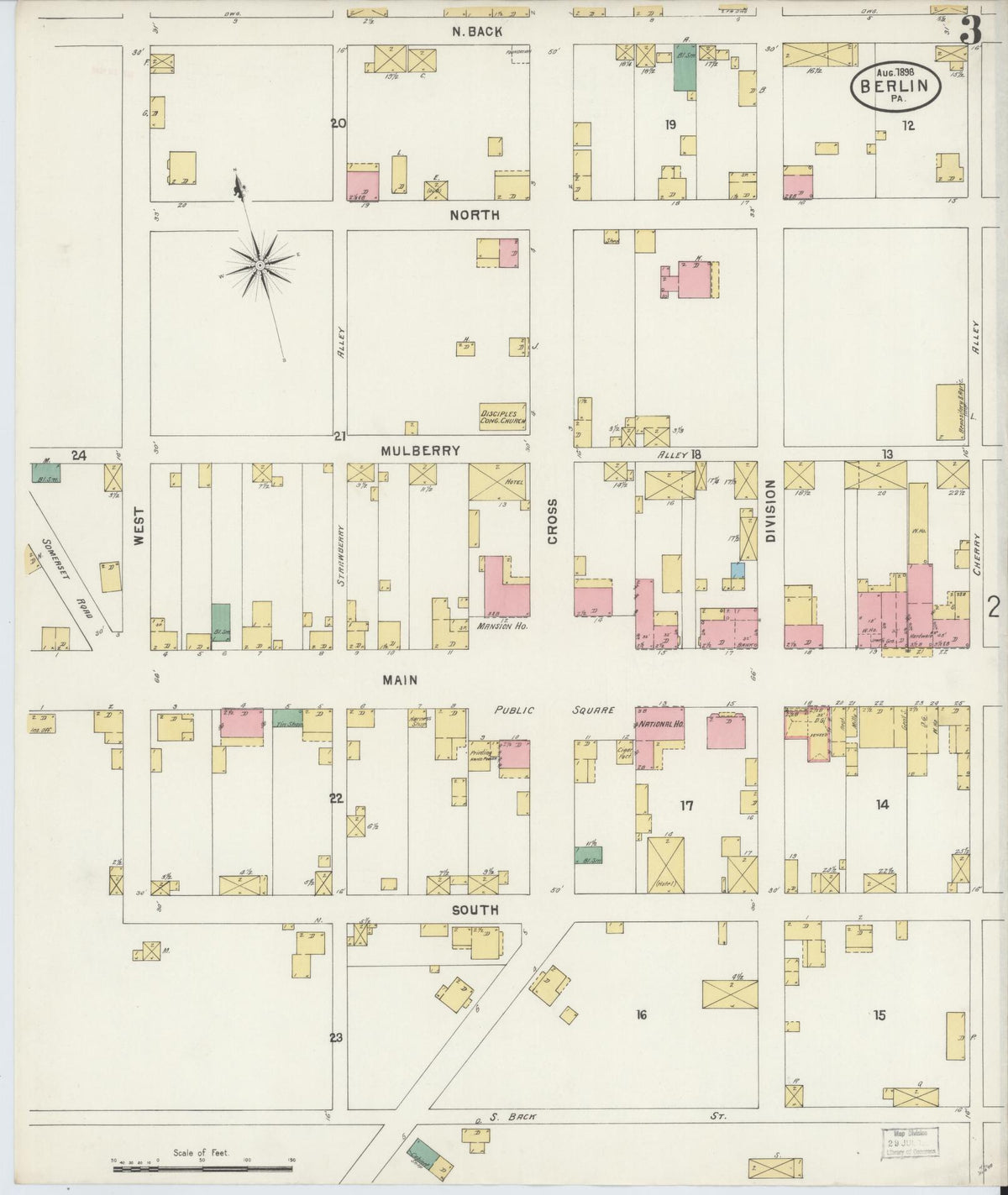 Sanborn Fire Insurance Map from Berlin, Somerset County, Pennsylvania (1898), Sheet #0003 - Complete Map Set gallery image, historic Sanborn map, vintage wall art, Pennsylvania Pennsylvania