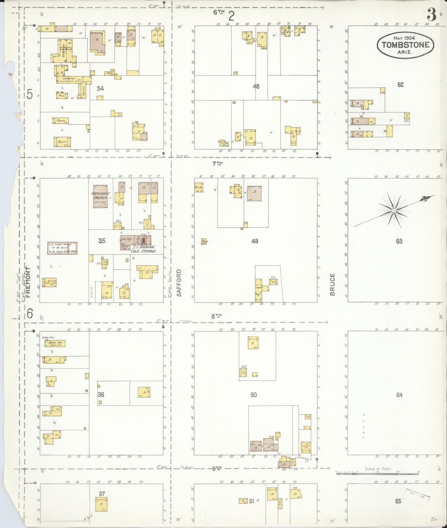 Sanborn Fire Insurance Map from Tombstone, Cochise County, Arizona (1904), Sheet #0003 - Complete Map Set gallery image, historic Sanborn map, vintage wall art, Arizona Arizona