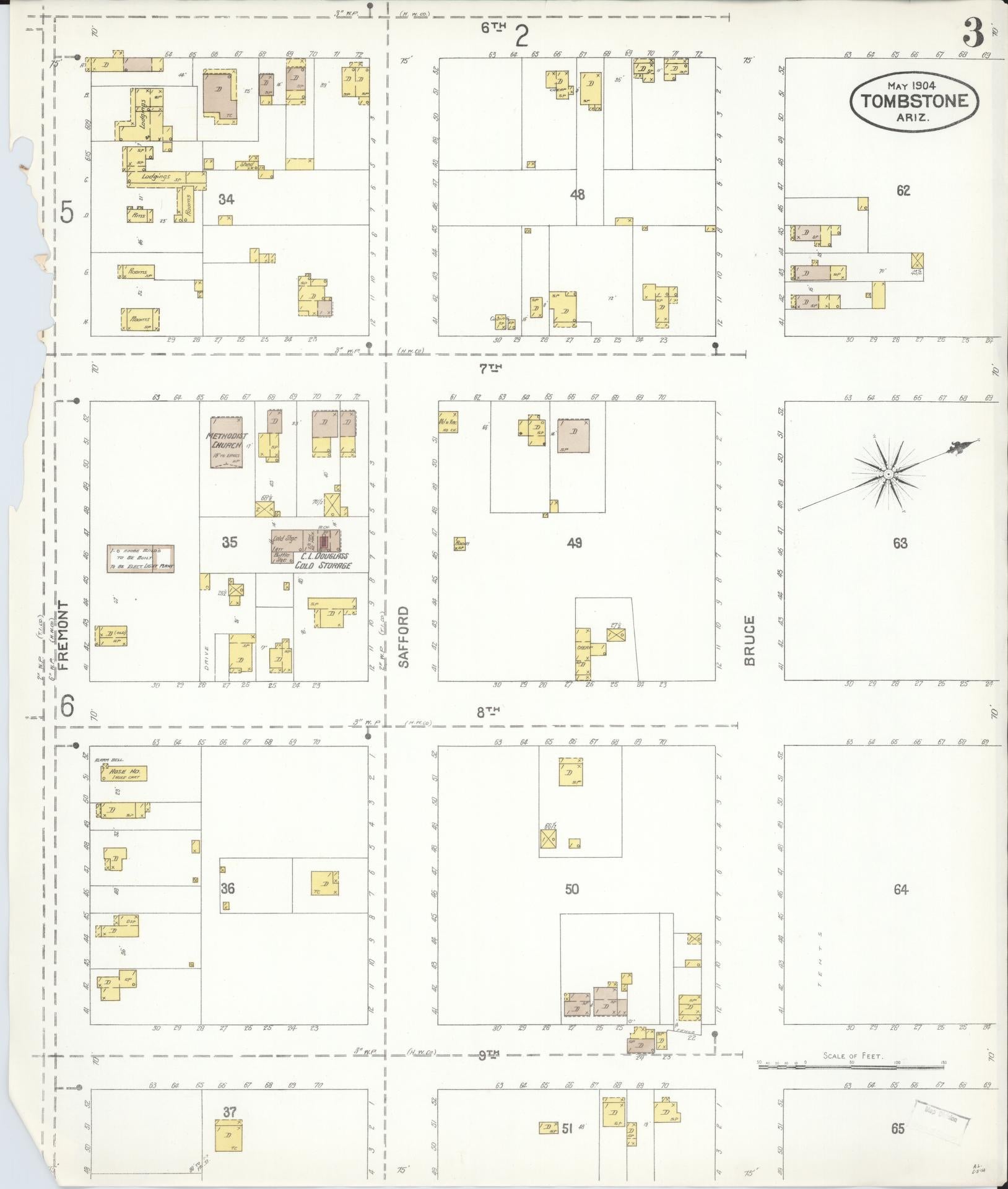 Sanborn Fire Insurance Map from Tombstone, Cochise County, Arizona (1904), Sheet #0003 - Complete Map Set gallery image, historic Sanborn map, vintage wall art, Arizona Arizona