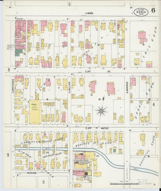 Sanborn Fire Insurance Map from Xenia, Greene County, Ohio (1901), Sheet #0006 - Historic Sanborn Fire Insurance Map Print, vintage old map wall art, antique decor, genealogy gift, Ohio Ohio map