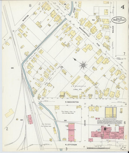 Sanborn Fire Insurance Map from Huntsville, Madison County, Alabama (1908), Sheet #0004 - Complete Map Set gallery image, historic Sanborn map, vintage wall art, Alabama Alabama