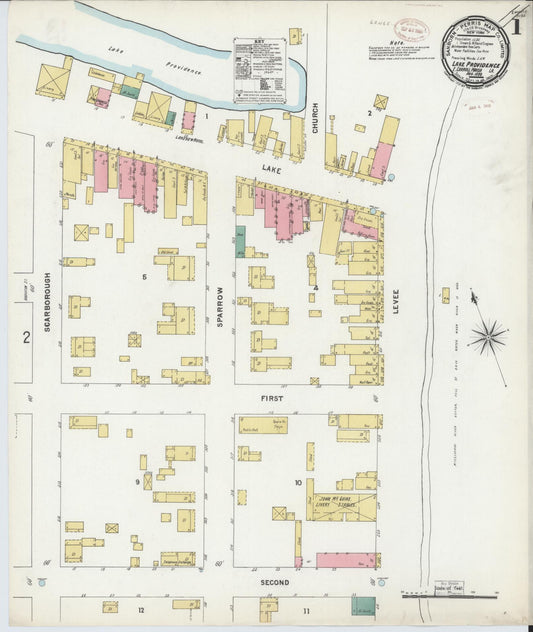 Sanborn Fire Insurance Map from Lake Providence, East Carroll Parish, Louisiana (1899), Sheet #0001 - Historic Sanborn Fire Insurance Map Print, vintage old map wall art, antique decor, genealogy gift, Louisiana Louisiana map