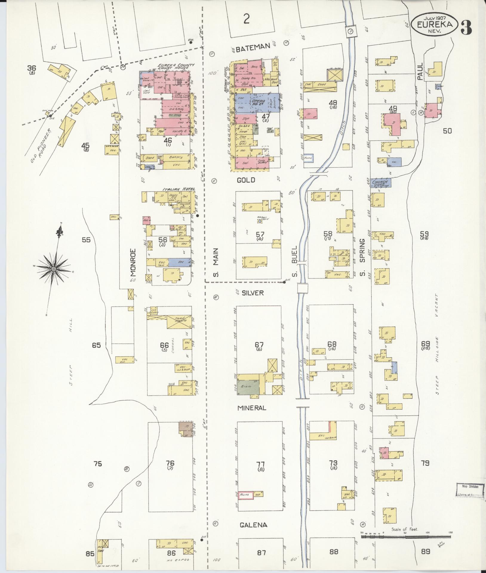Sanborn Fire Insurance Map from Eureka, Eureka County, Nevada (1907), Sheet #0003 - Historic Sanborn Fire Insurance Map Print, vintage old map wall art, antique decor, genealogy gift, Nevada Nevada map
