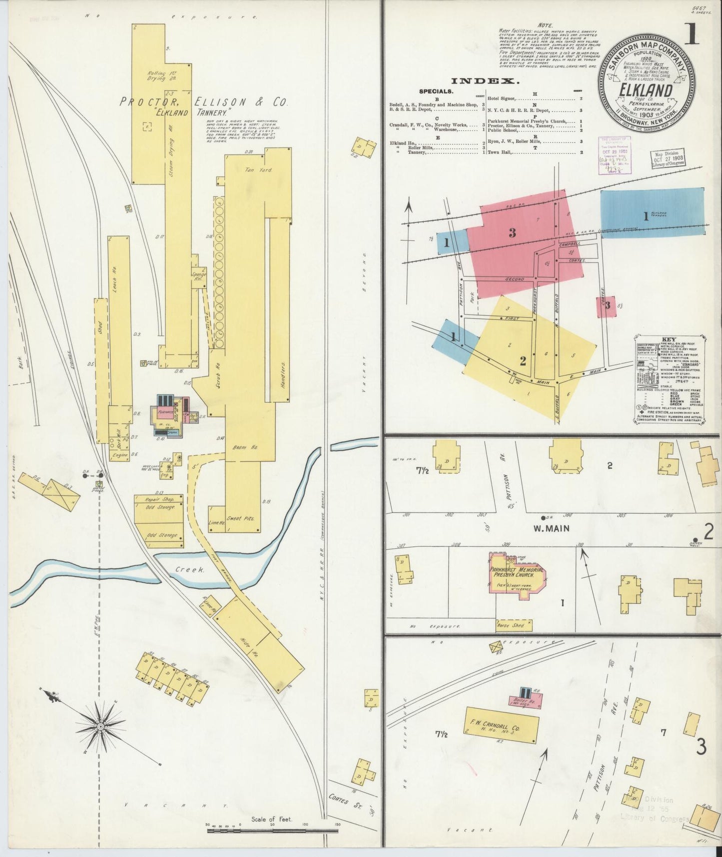 Sanborn Fire Insurance Map from Elkland, Tioga County, Pennsylvania (1903), Sheet #0001 - Historic Sanborn Fire Insurance Map Print, vintage old map wall art, antique decor, genealogy gift, Pennsylvania Pennsylvania map