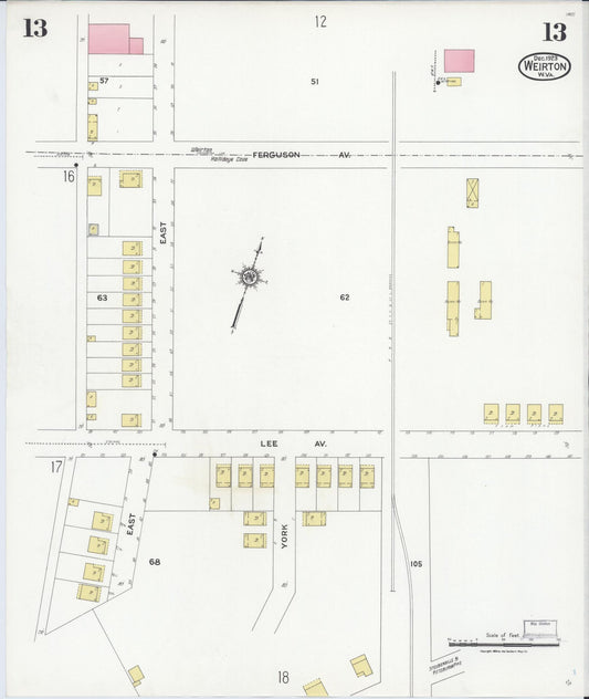 Sanborn Fire Insurance Map from Weirton, Hancock County, West Virginia (1923), Sheet #0013 - Historic Sanborn Fire Insurance Map Print, vintage old map wall art, antique decor, genealogy gift, West Virginia West Virginia map