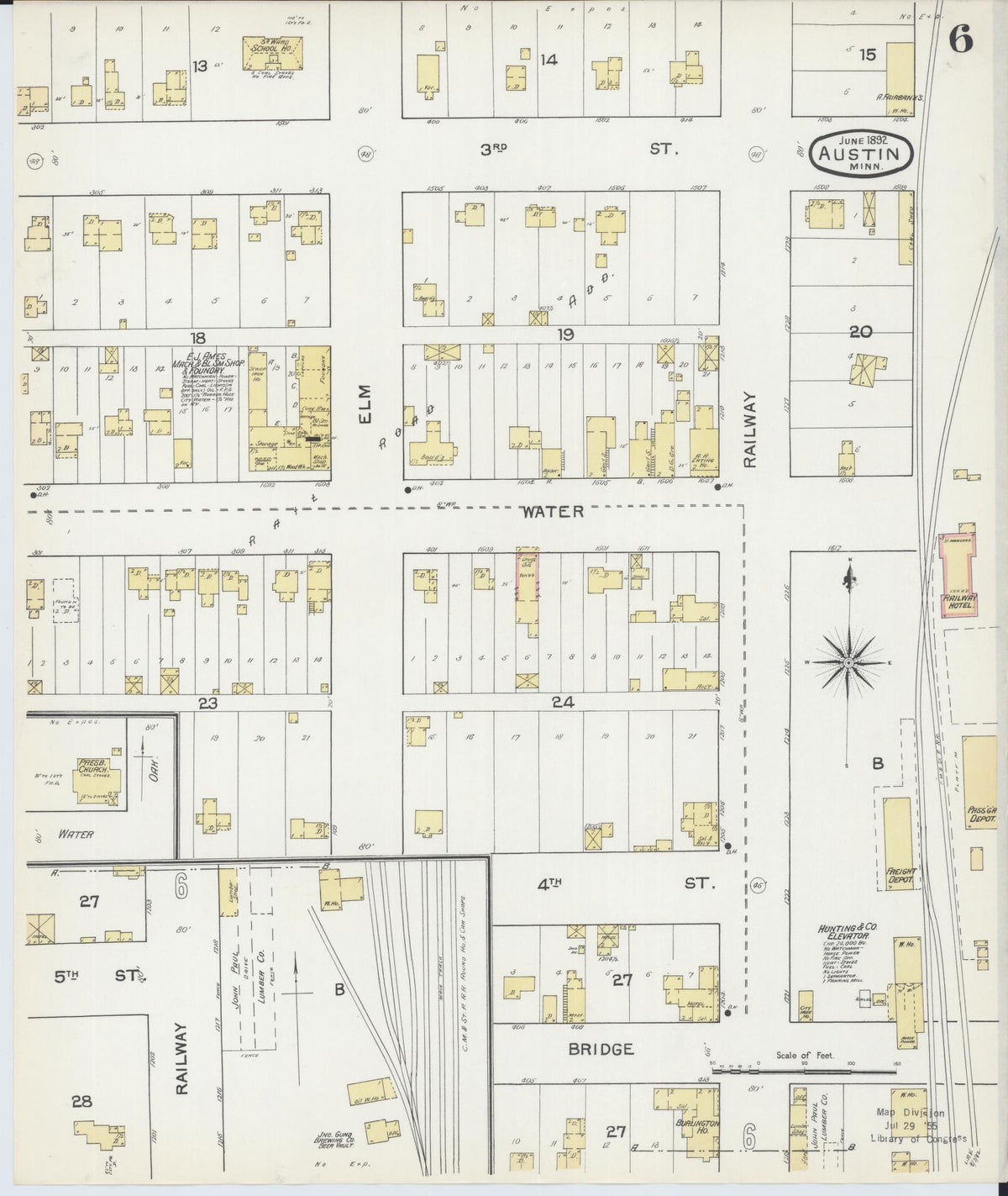 Sanborn Fire Insurance Map from Austin, Mower County, Minnesota (1892), Sheet #0006 - Historic Sanborn Fire Insurance Map Print, vintage old map wall art, antique decor, genealogy gift, Minnesota Minnesota map