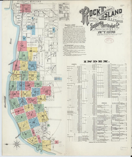 Sanborn Fire Insurance Map from Rock Island, Rock Island County, Illinois (1898), Sheet #0001 - Complete Map Set gallery image, historic Sanborn map, vintage wall art, Illinois Illinois