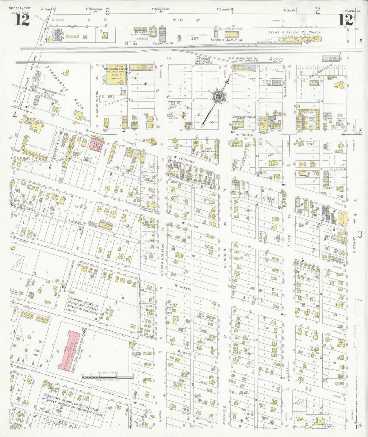 Sanborn Fire Insurance Map from Odessa, Edger County, Texas (1939), Sheet #0012 - Historic Sanborn Fire Insurance Map Print, vintage old map wall art, antique decor, genealogy gift, Texas Texas map
