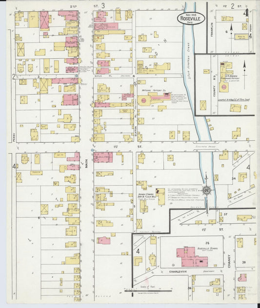 Sanborn Fire Insurance Map from Roseville, Perry And Muskingum Counties, Ohio (1918), Sheet #0004 - Historic Sanborn Fire Insurance Map Print, vintage old map wall art, antique decor, genealogy gift, Ohio Ohio map