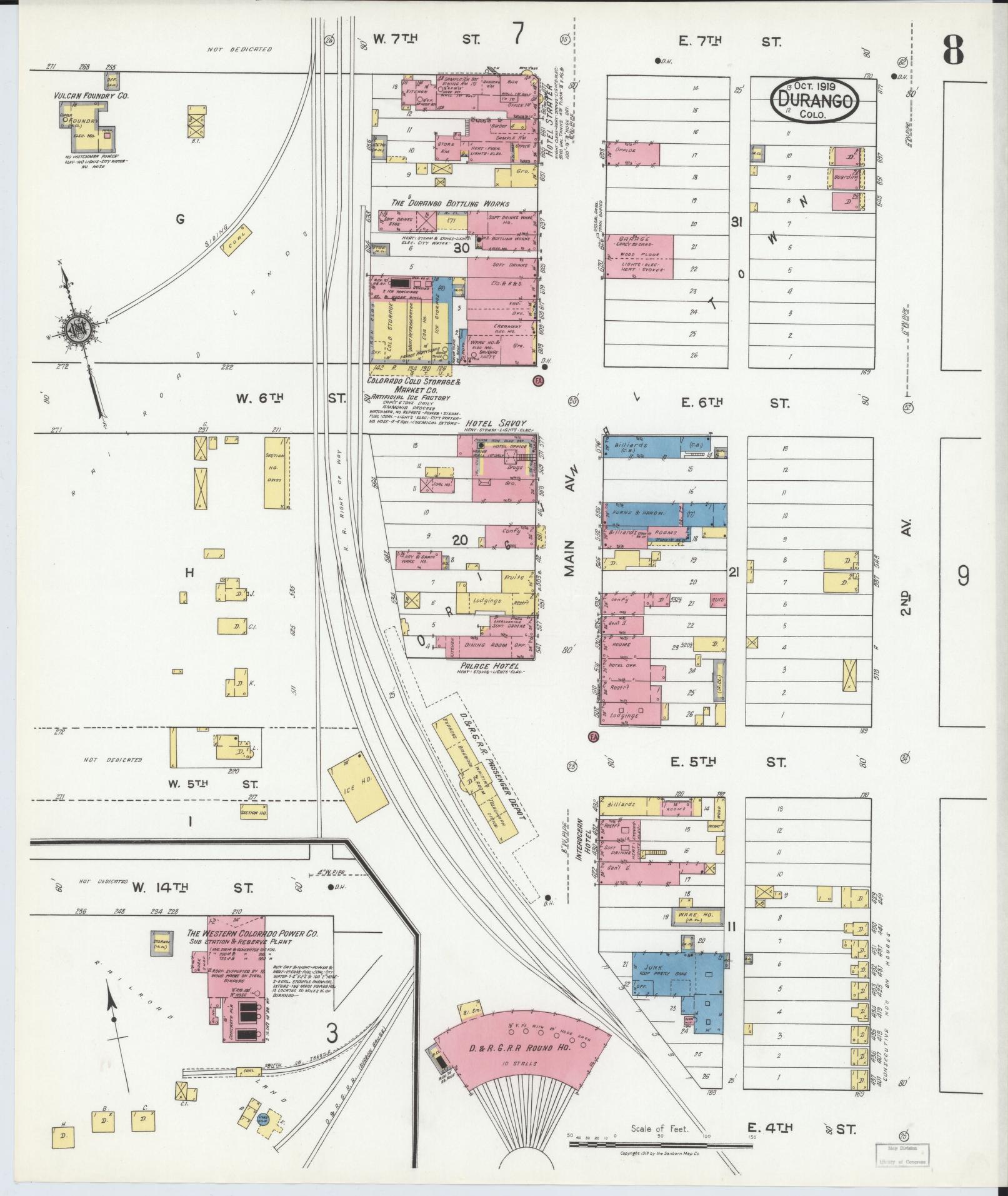 Sanborn Fire Insurance Map from Durango, La Plata County, Colorado (1919), Sheet #0008 - Complete Map Set gallery image, historic Sanborn map, vintage wall art, Colorado Colorado