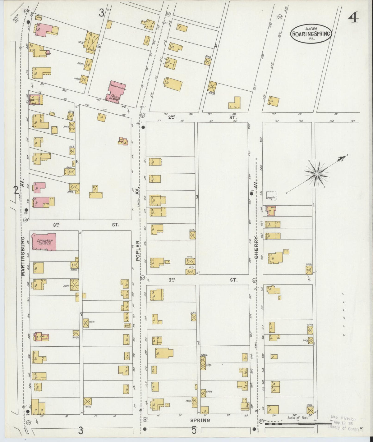 Sanborn Fire Insurance Map from Roaring Spring, Blair County, Pennsylvania (1899), Sheet #0004 - Historic Sanborn Fire Insurance Map Print, vintage old map wall art, antique decor, genealogy gift, Pennsylvania Pennsylvania map