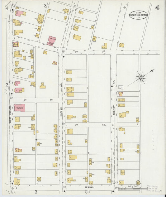 Sanborn Fire Insurance Map from Roaring Spring, Blair County, Pennsylvania (1899), Sheet #0004 - Historic Sanborn Fire Insurance Map Print, vintage old map wall art, antique decor, genealogy gift, Pennsylvania Pennsylvania map
